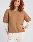 Shopika Pulover pufos cu maneca scurta cu mohair si lana camel