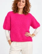 Shopika Pulover pufos cu maneca scurta cu mohair si lana fucsia