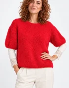 Shopika Pulover pufos cu maneca scurta cu mohair si lana rosu