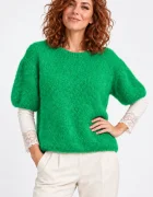 Shopika Pulover pufos cu maneca scurta cu mohair si lana verde
