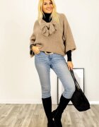 Shopika Pulover reversibil camel oversize cu funda si maneca fluture
