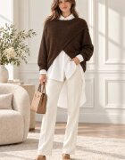 Shopika Pulover tip poncho petrecut asimetric cu lana maro