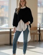 Shopika Pulover tip poncho petrecut asimetric cu lana negru