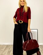 Shopika Pulover versatil cu maneci scurte ribbed si guler inalt din vascoza bordo