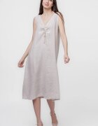 Shopika Rochie A-line din in fara maneci cu siret pe bust bej