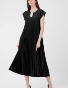 Shopika Rochie A-line lunga plisata din stofa fina neagra