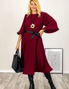 Shopika Rochie A-line rosie plisata cu maneca clopot si cordon