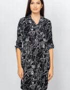 Shopika Rochie camasa neagra midi cu imprimeu grafic alb