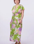 Shopika Rochie cu bust petrecut si imprimeu floral pe fond verde