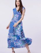 Shopika Rochie cu talia evidentiata si bust petrecut imprimeu floral albastru