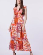 Shopika Rochie cu talia evidentiata si bust petrecut imprimeu floral portocaliu