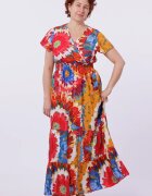 Shopika Rochie cu talia evidentiata si bust petrecut imprimeu floral predominant rosu