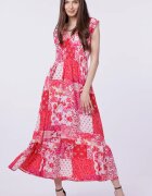 Shopika Rochie cu talia evidentiata si bust petrecut imprimeu floral rosu