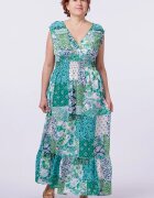 Shopika Rochie cu talia evidentiata si bust petrecut imprimeu floral verde
