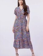 Shopika Rochie cu talia evidentiata si bust petrecut imprimeu paisley pe fond albastru