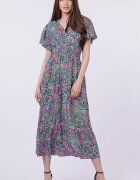 Shopika Rochie cu talia evidentiata si bust petrecut imprimeu paisley pe fond verde
