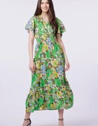 Shopika Rochie cu talia evidentiata si bust petrecut si imprimeu cu flori verzi
