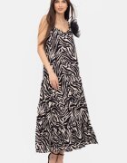 Shopika Rochie cu volane si bretelute lunga animal print alb-negru