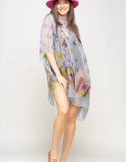 Shopika Rochie de plaja tip poncho cu fluturi pe fond gri deschis vascoza