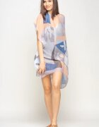Shopika Rochie de plaja tip poncho cu model abstract in nuante de gri albastru si bleu vascoza
