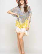Shopika Rochie de plaja tip poncho cu motive florale si buline galbene vascoza