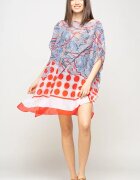 Shopika Rochie de plaja tip poncho cu motive florale si buline rosii vascoza