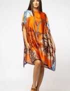 Shopika Rochie de plaja tip poncho din matase cu imprimeu abstract pe fond portocaliu