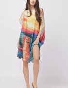 Shopika Rochie de plaja tip poncho din matase cu imprimeu apus de soare pe apa