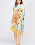 Shopika Rochie de plaja tip poncho din matase cu model inspirat dupa Floarea Soarelui de Van Gogh