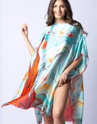 Shopika Rochie de plaja tip poncho din matase cu stilizare Noaptea Instelata pe fond aqua