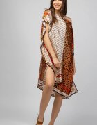 Shopika Rochie de plaja tip poncho din matase imprimat cu model animal print pe fond caramiziu
