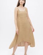 Shopika Rochie din in cu bretele reglabile si elastic la spate camel