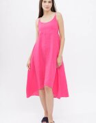 Shopika Rochie din in cu bretele reglabile si elastic la spate fucsia