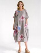 Shopika Rochie din in cu imprimeu floral si croi balon cu buzunare bej inchis