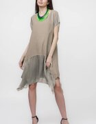 Shopika Rochie din in cu volan din matase naturala si colturi bej inchis
