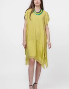 Shopika Rochie din in cu volan din matase naturala si colturi galbena