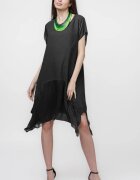 Shopika Rochie din in cu volan din matase naturala si colturi neagra