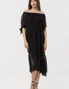 Shopika Rochie din matase si vascoza cu detalii feminine si croiala lejera neagra