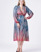 Shopika Rochie eleganta cu bust petrecut si imprimeu predominant turcoaz