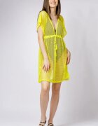 Shopika Rochie galben neon de plaja din plasa cu snur si despicaturi laterale