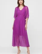 Shopika Rochie Goddess din matase si vascoza cu snur impletit pe decolteu si talie magenta
