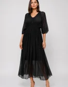 Shopika Rochie Goddess din matase si vascoza cu snur impletit pe decolteu si talie neagra