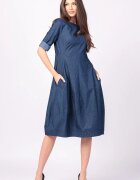 Shopika Rochie lalea cambrata cu fermoar din denim albastru subtire
