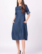 Shopika Rochie lalea cambrata cu fermoar din denim albastru subtire