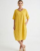 Shopika Rochie lejera de vara din in cu croi lalea oversized galben turmeric