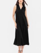Shopika Rochie lunga A-line cu decolteu in V din poplin de bumbac neagra