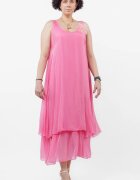 Shopika Rochie lunga A-line suprapusa din matase si vascoza fucsia