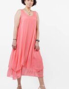 Shopika Rochie lunga A-line suprapusa din matase si vascoza roz coral