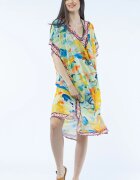 Shopika Rochie lunga de plaja tip poncho cu imprimeu acuarela multicolora