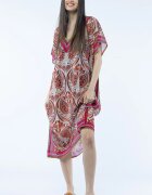 Shopika Rochie lunga de plaja tip poncho cu imprimeu floral pe fond bej